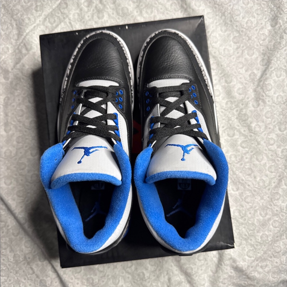 Jordan Black, White & Royal Blue High-Top Sneakers